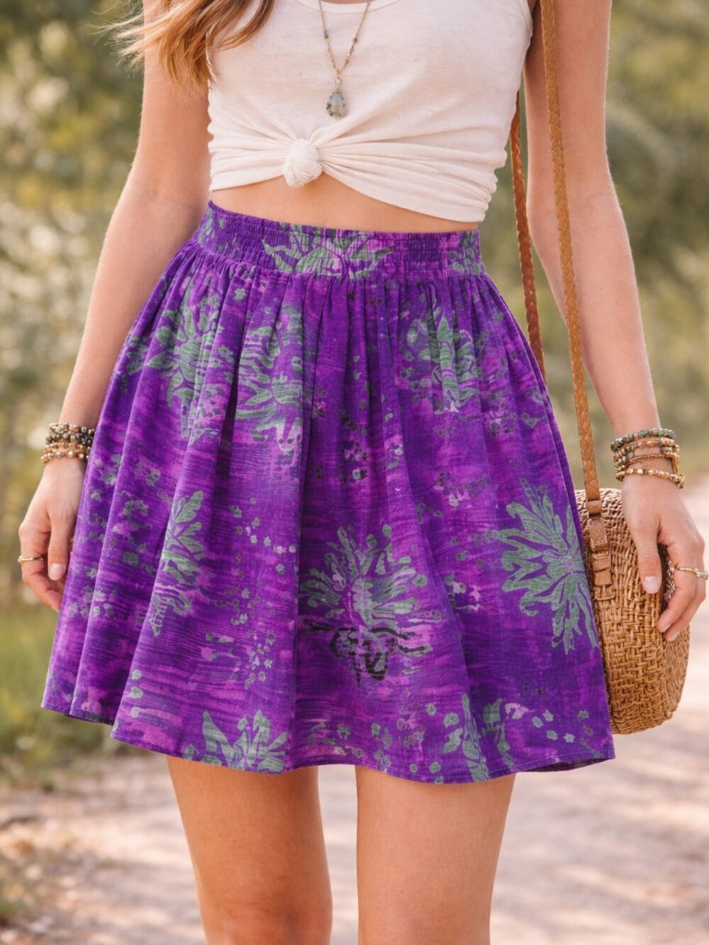 Purple Blue Batik Skirt Rayon Festival Boho Size Medium